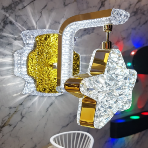 Applique murale LED – Cristal & finition dorée