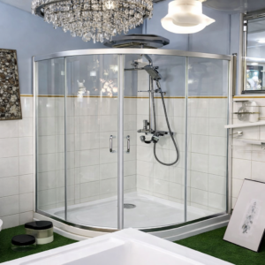 Cabine de douche d’angle ronde – verre trempé chromé