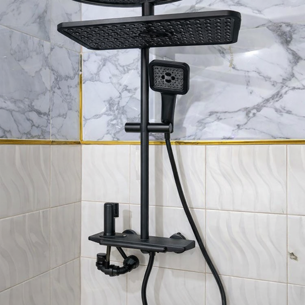 Colonne douche piano noir LED – 4 fonctions + affichage temp