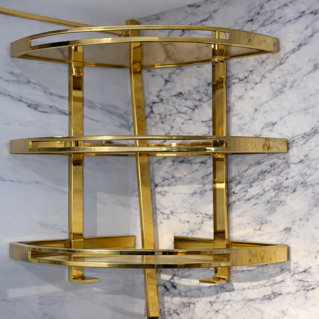 Etagère d'angle ronde gold 3 niveaux – métal luxe