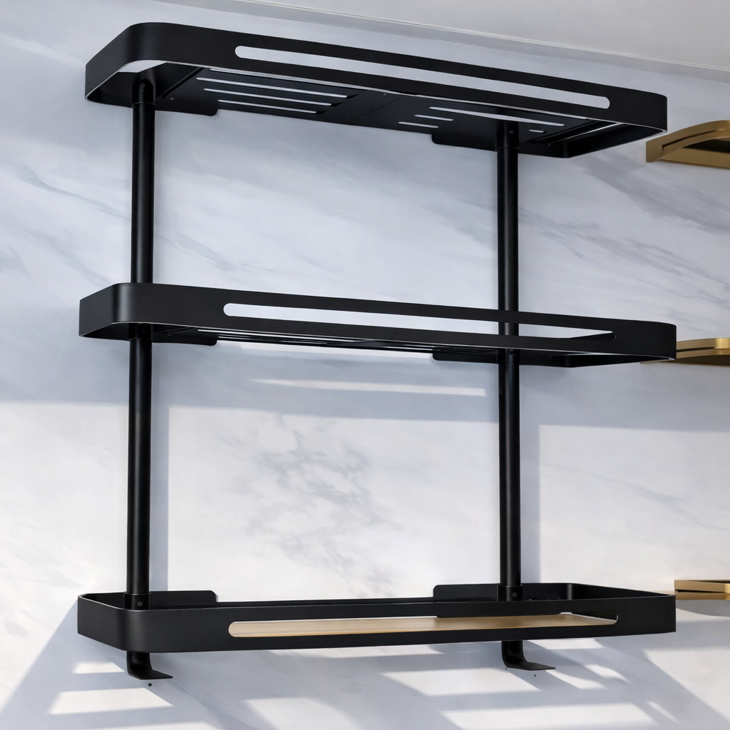 Étagère murale salle de bain 3 niveaux – finition noire mat