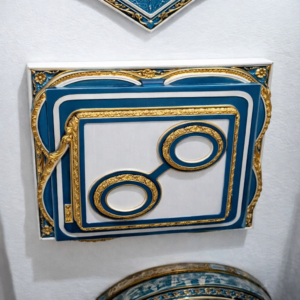 Lustre BGC carré bleu/or cristal 600W – design carré moderne