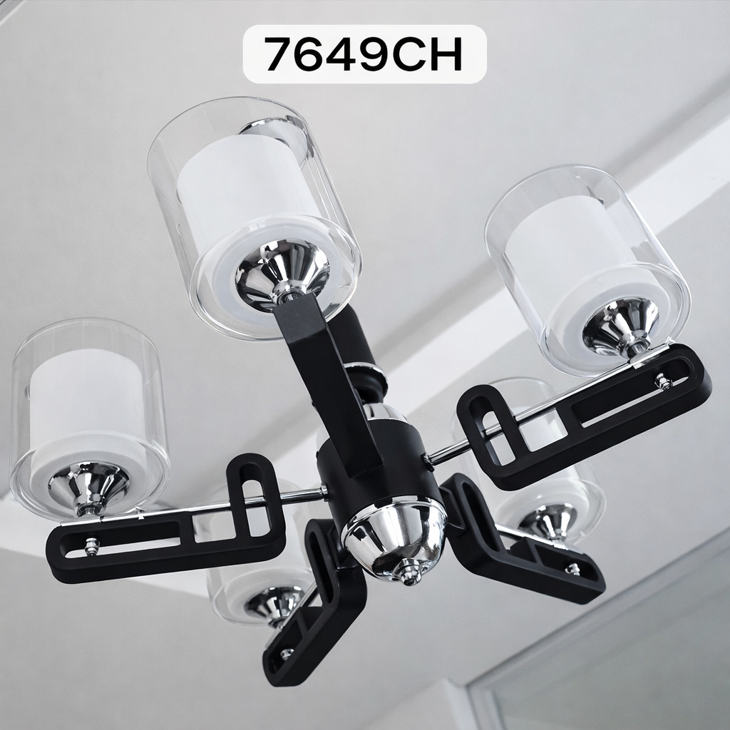 Lustre Plafonnier 5 bras- finition blanc-noir
