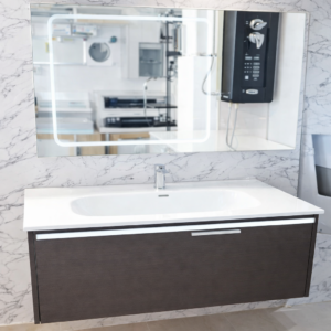 Meuble lavabo suspendu 80 cm avec éclairage LED – gris/noir