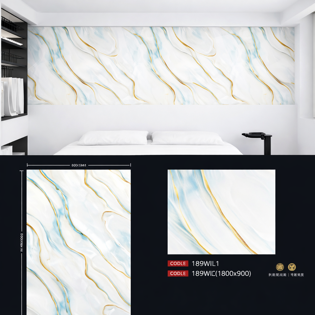 Panneau PVC marbre bleu/blanc 2.9m x 1.22m