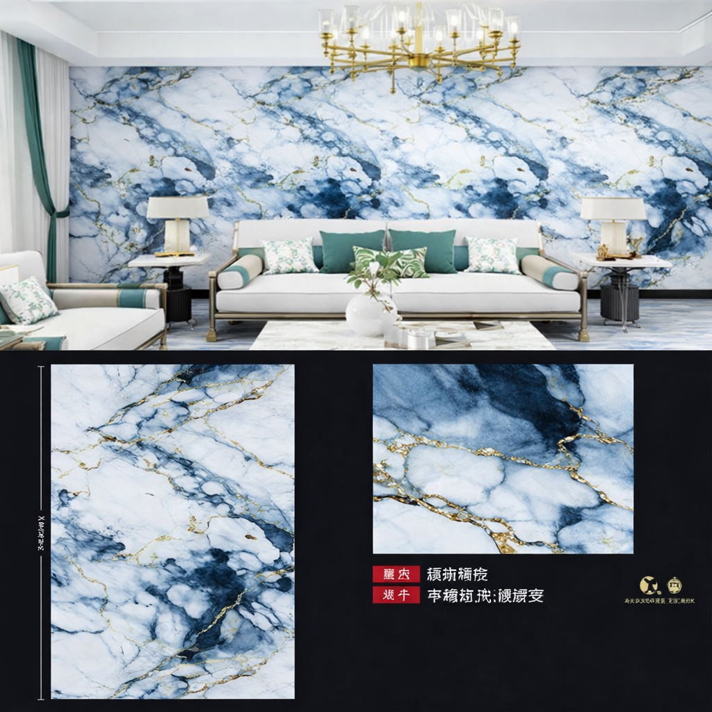 Panneau PVC marbre bleu foncé 2.9m x 1.22m