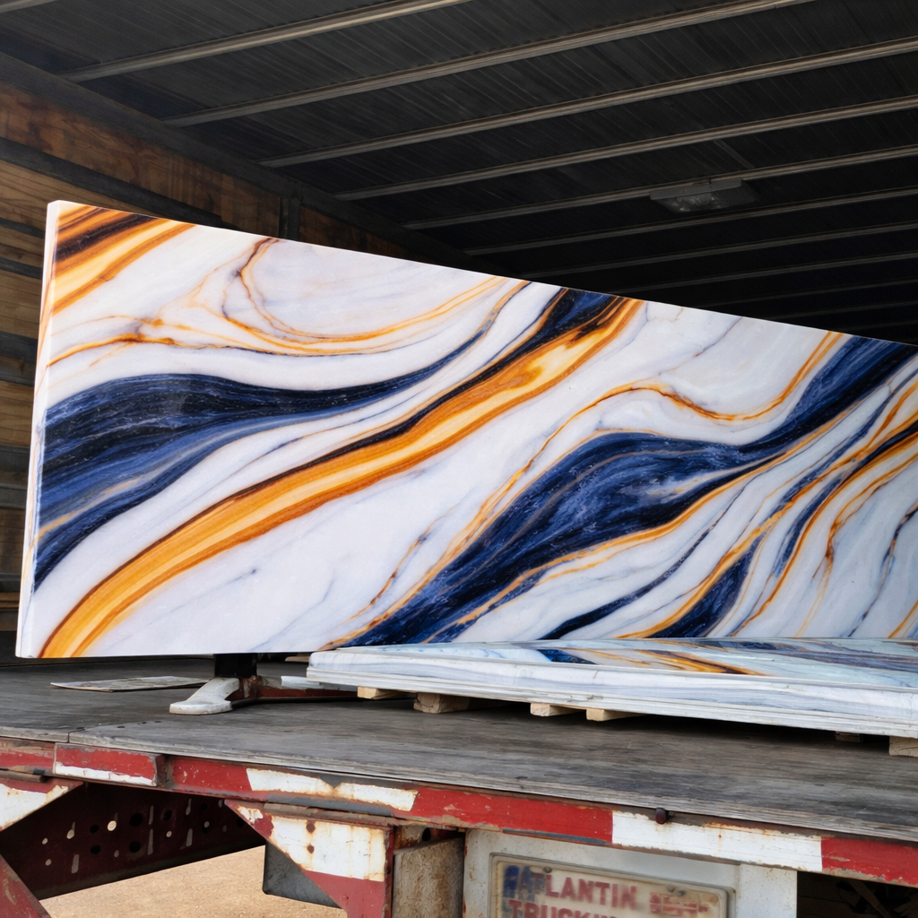 Panneau PVC marbre bleu/or 2.44m x 1.22m
