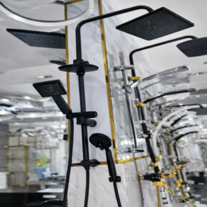 Pommeau de douche baladeur carré noir – kit robinetterie