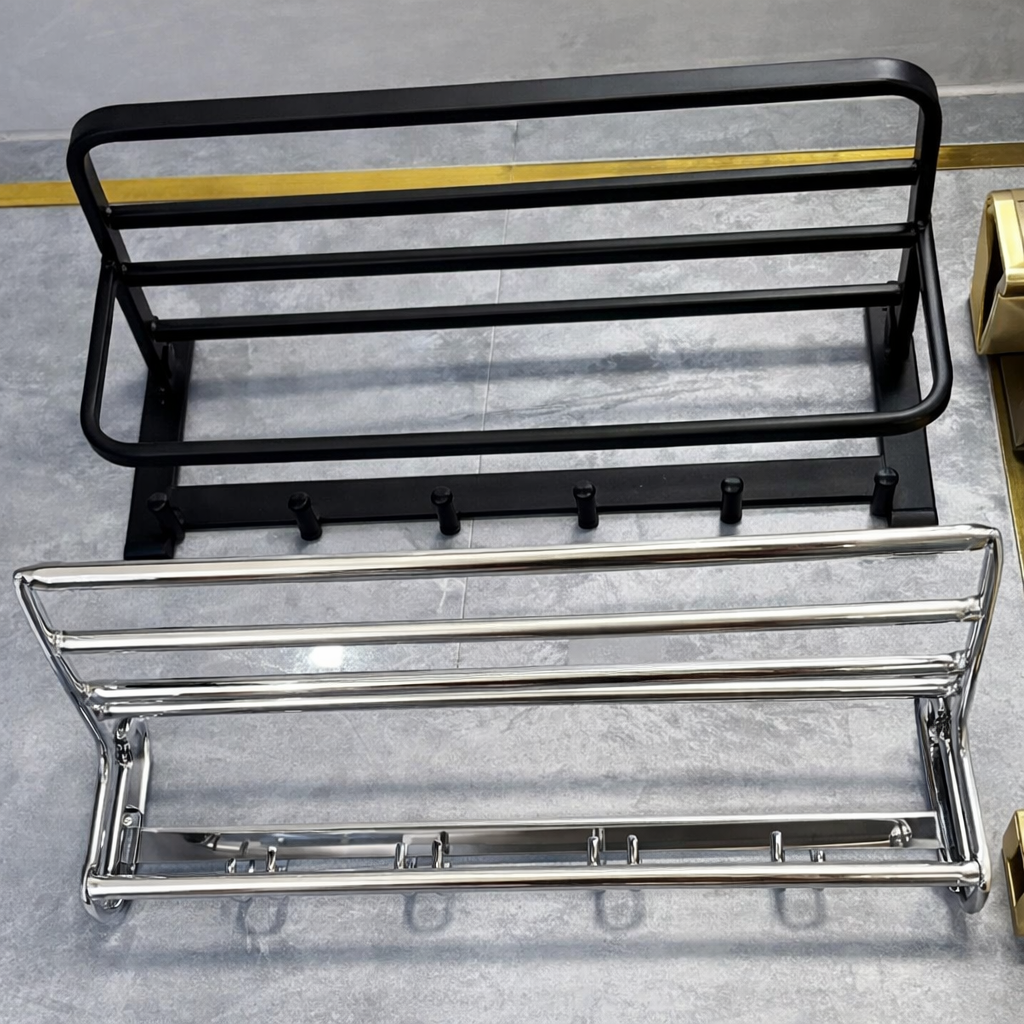 Porte-serviettes murale double barre – noir et or