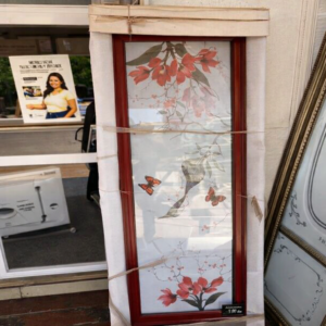 Porte toilette bois + verre floral rouge 2.2m x 70cm