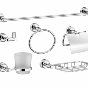Set salle de bain 5 pièces chromé argenté