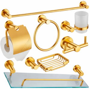 Set salle de bain 8 pièces gold mat – accessoires complets